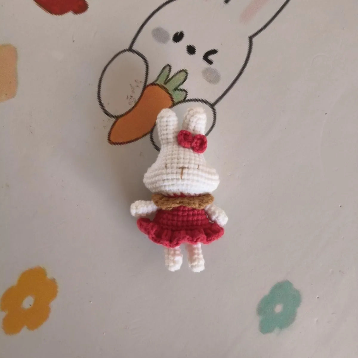 Hand-crocheted wool rabbit key chain pendant with optional key ring attachment