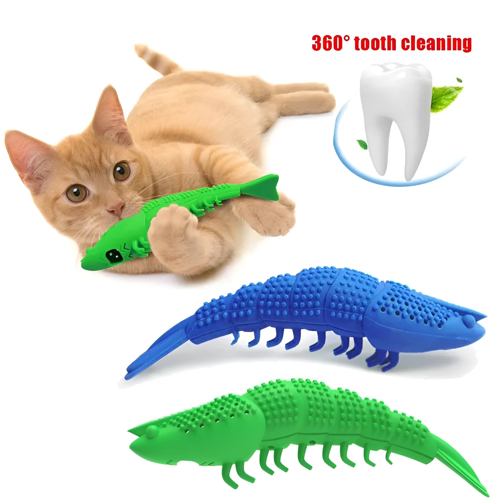Blue catnip dental chew toy with rubber bristles for teeth cleaning