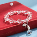 Women's white crystal bracelet with lucky cat charm and electroplated finish