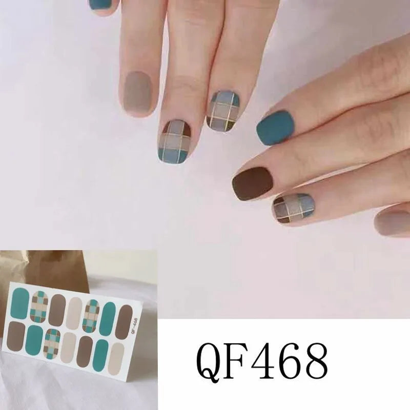 3D diamond waterproof nail stickers for pregnant women, 14 full coverage stickers per pack, multiple colour styles