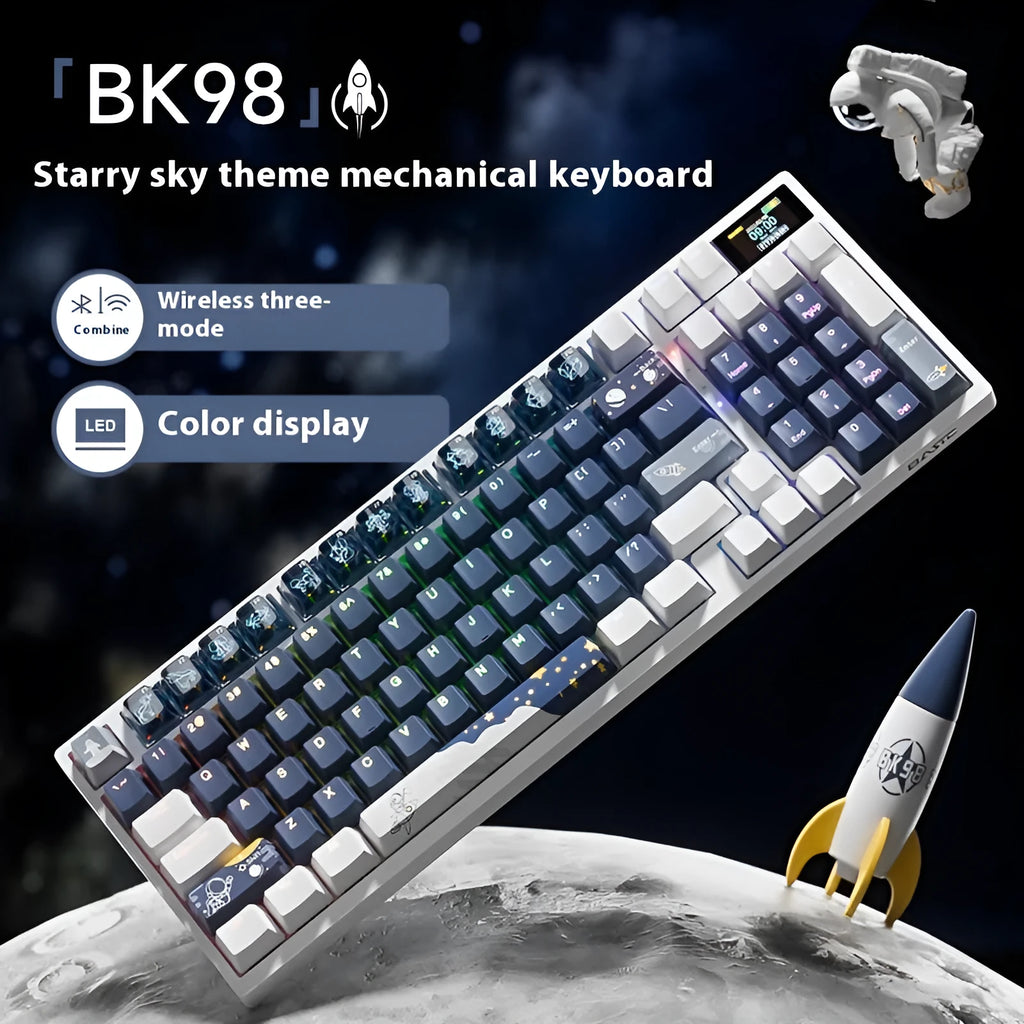 Wireless mechanical keyboard with RGB backlighting in a dark background