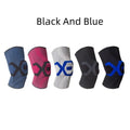 Men's silicone protective knee pads for sports, shown in multiple colour options including black blue and blue white.