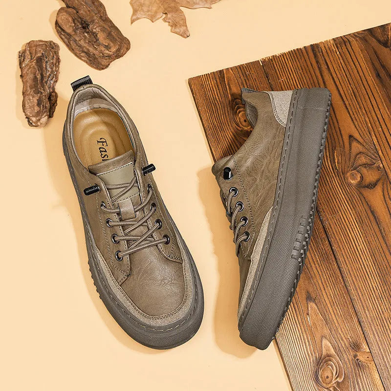 British round toe men's leather shoes in black and khaki with microfiber upper and lace-up front