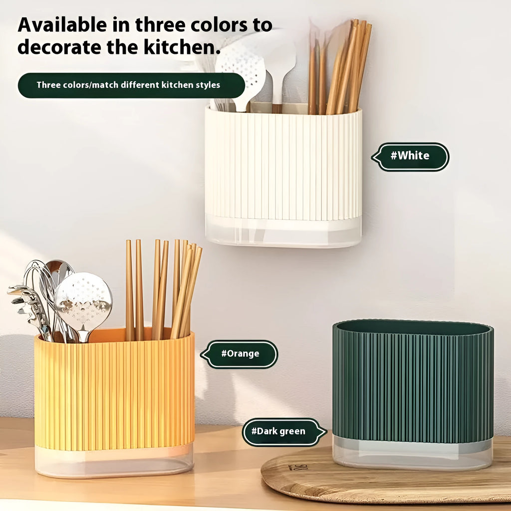Modern wall-mounted plastic chopstick holder with drainage holes in beige colour