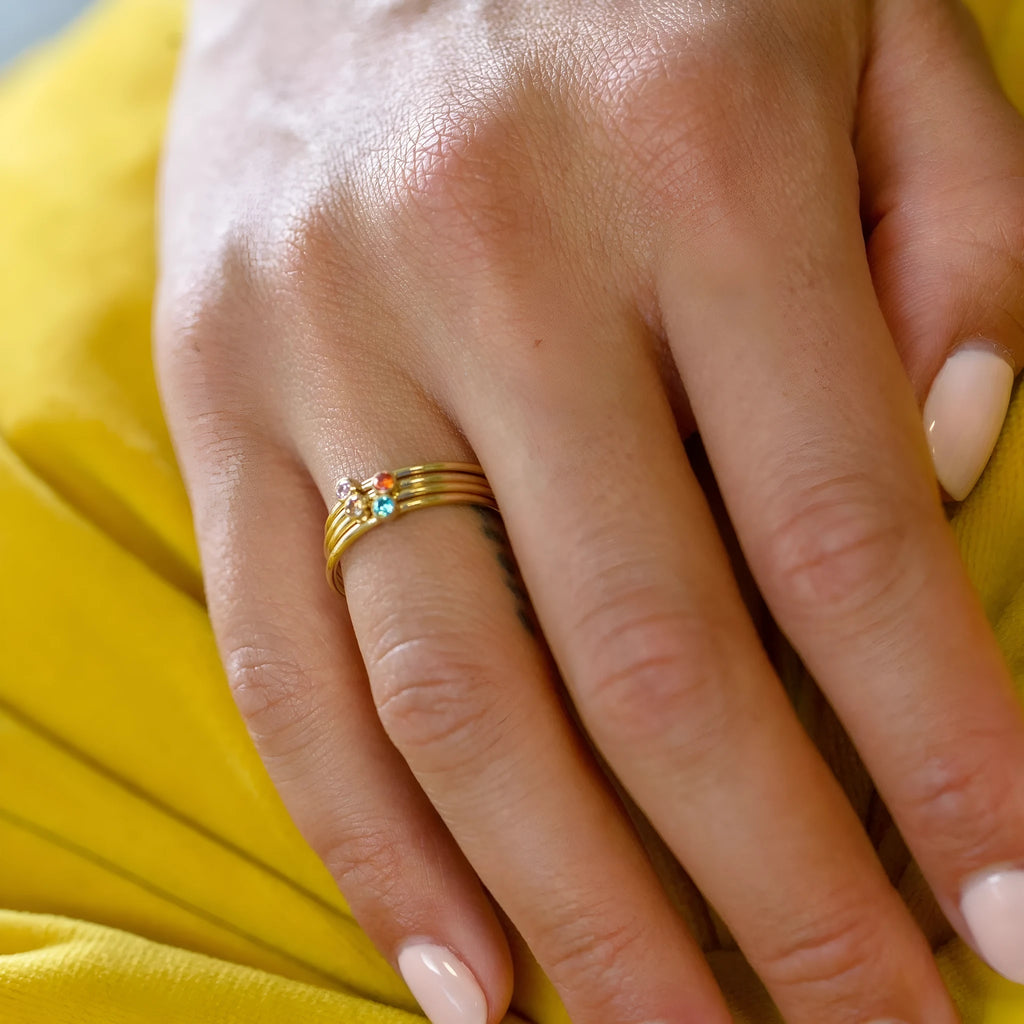 December birthstone superimposed engraved titanium steel ring in UK sizes 5-10