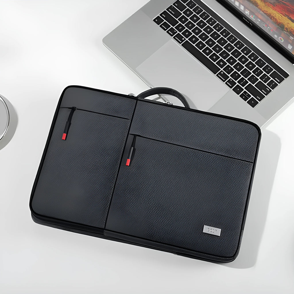 Men's 14-inch laptop protective sleeve in dark gray Oxford fabric with shoulder strap