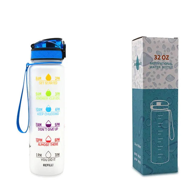 1 litre Tritan water bottle with time markers and gradient colour design