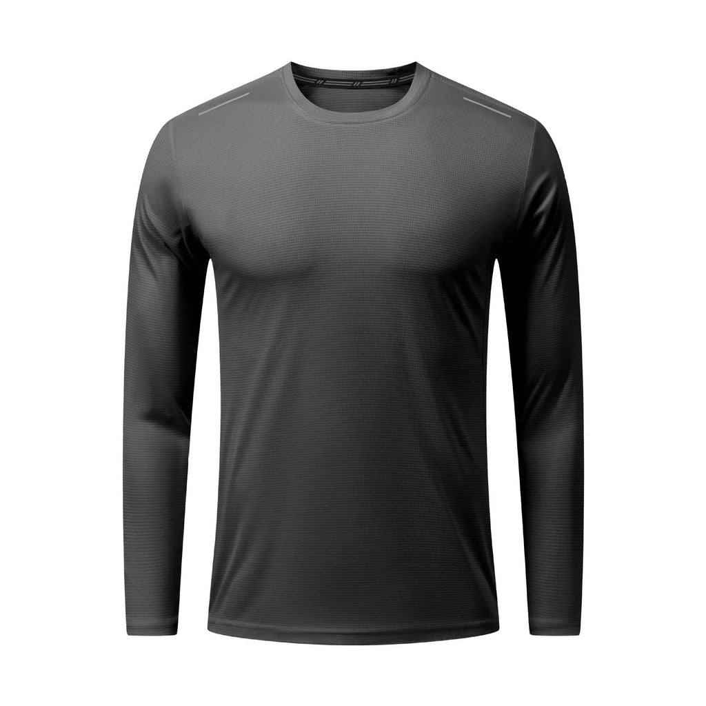 Solid colour men's polyester running top in sky blue, front view, quick-dry fabric for fitness