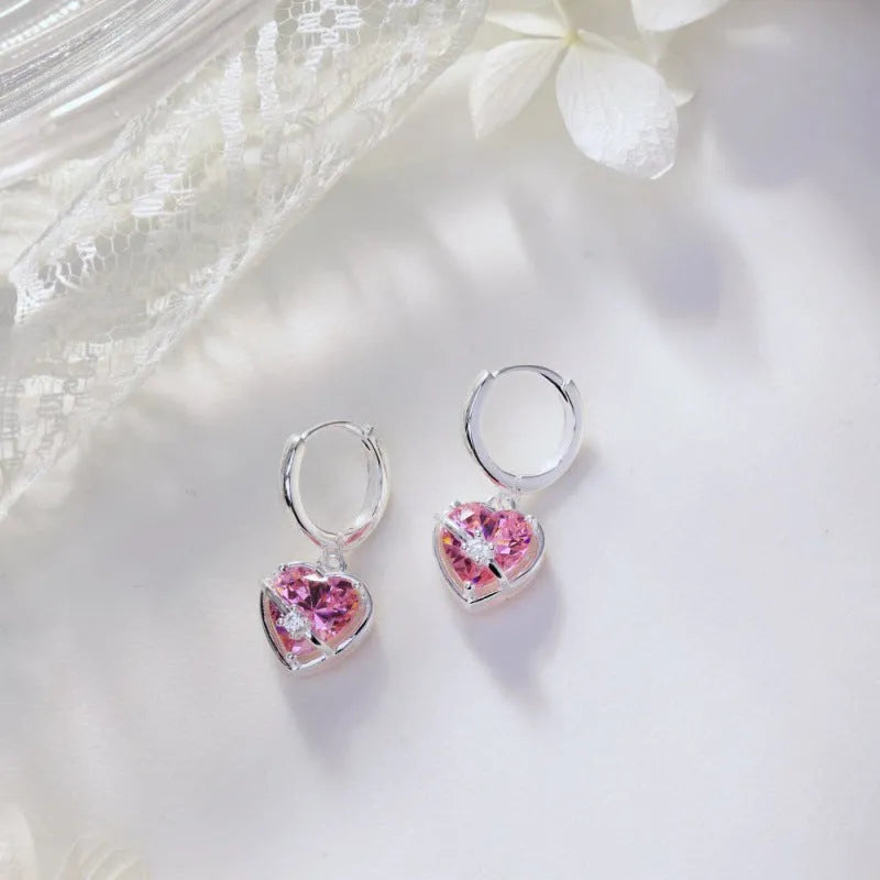 S925 sterling silver heart shape stud earrings for women, silver colour with electroplated finish, model MW110001-S-W-PK
