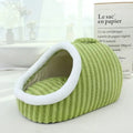 Thickened 3D striped dog bed with removable sponge interior in blue colour
