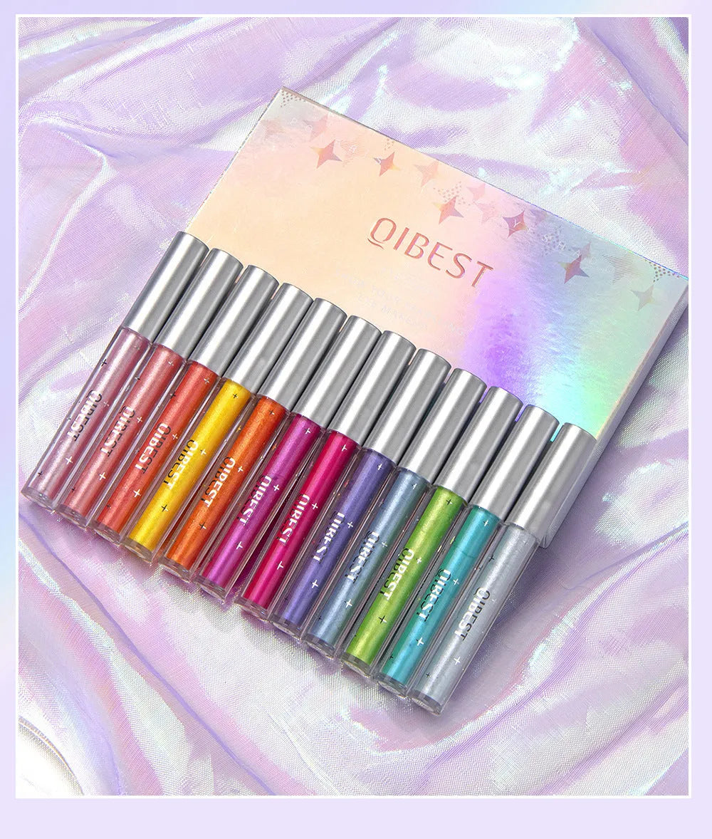 Liquid sequins pearlescent eye shadow set in solid colour with compact case 16.1x10.5x1.3cm