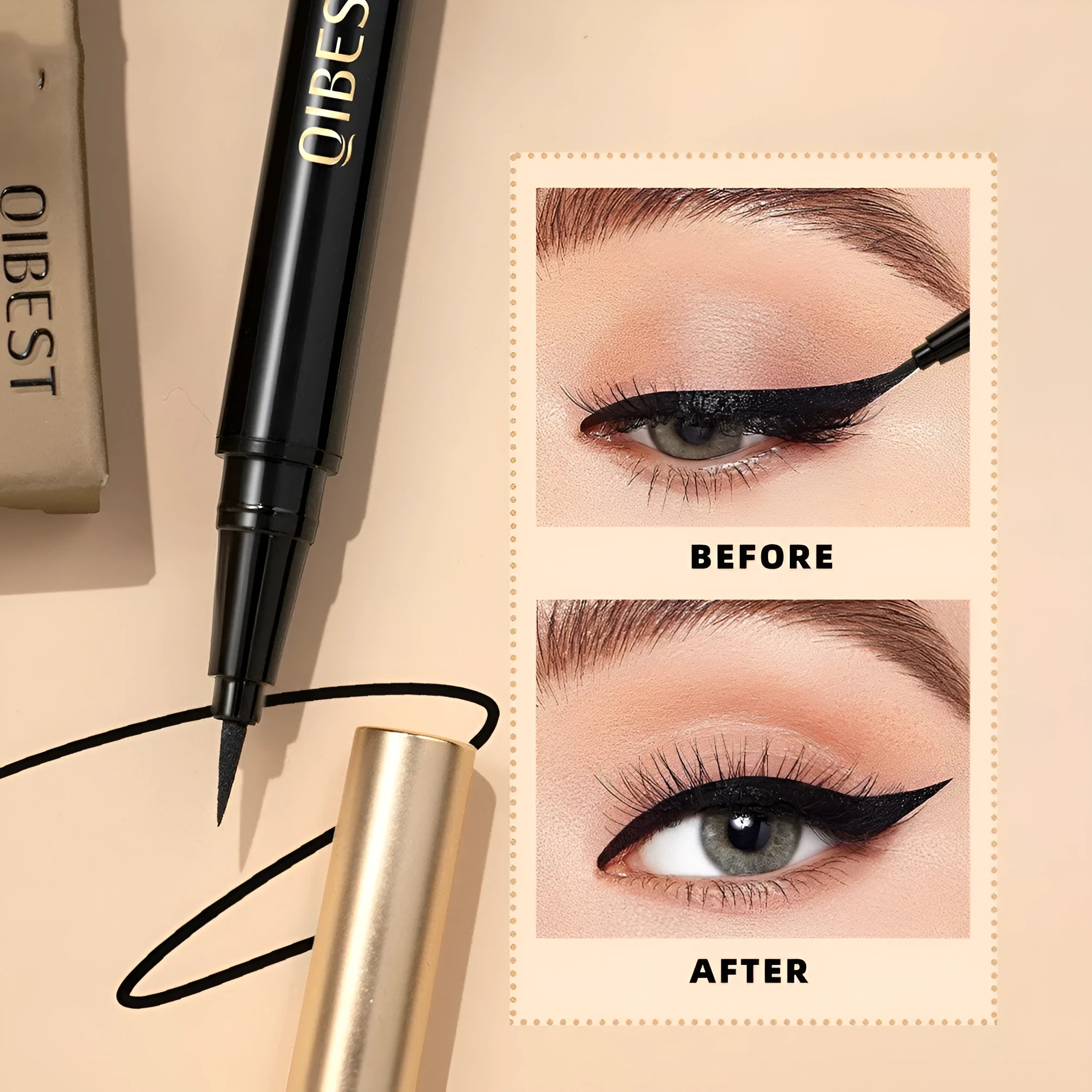 Black liquid eyeliner pen with a pointed tip for precise application.