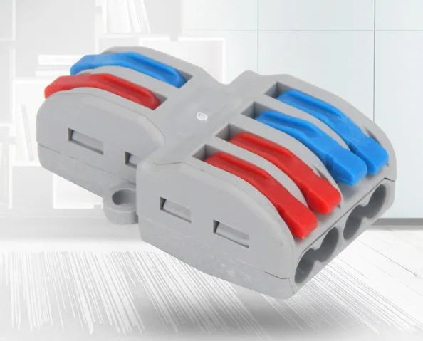 Pack of insulated electrical wire connector terminal blocks, SPL 42 and SPL 62 styles, with brass pins.