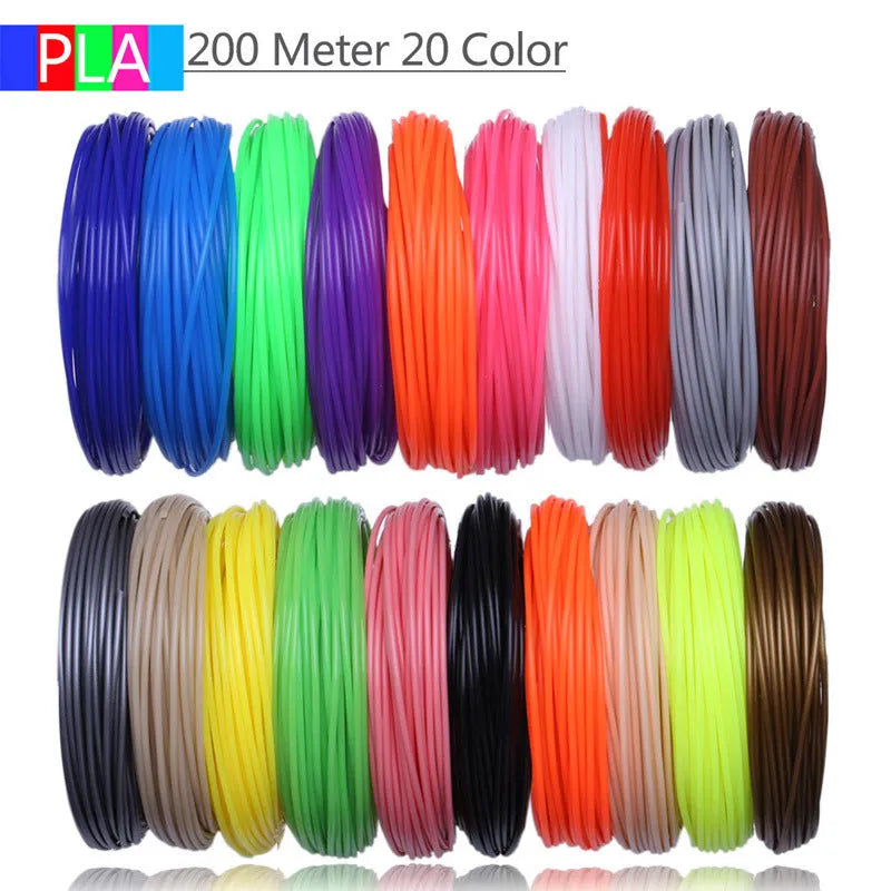 Multicolour ABS and PLA filament strips for 3D printing pen, 20 colours in self-sealing bag