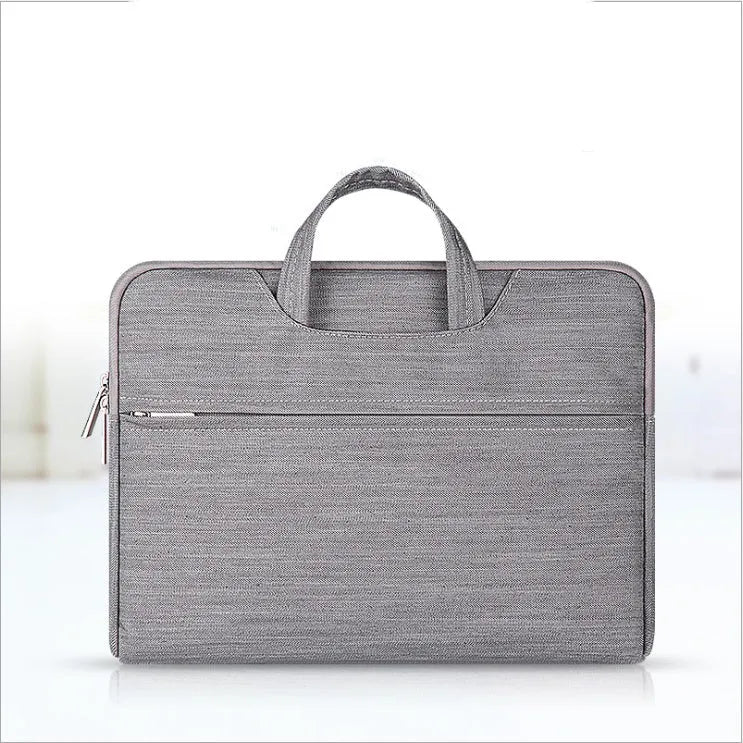 Waterproof denim laptop bag for 11.6 inch, 13.3 inch, and MacBook 12 inch, in denim blue or denim gray.