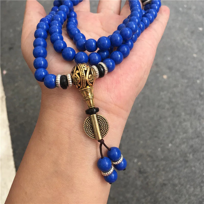 Multi-circle 108 bead lapis lazuli bracelet with 8mm beads in modern simplicity style