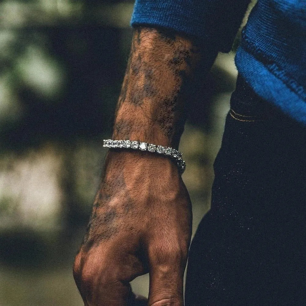 Men's hip hop bracelet with single row rhinestones geometric chain design in five colour options