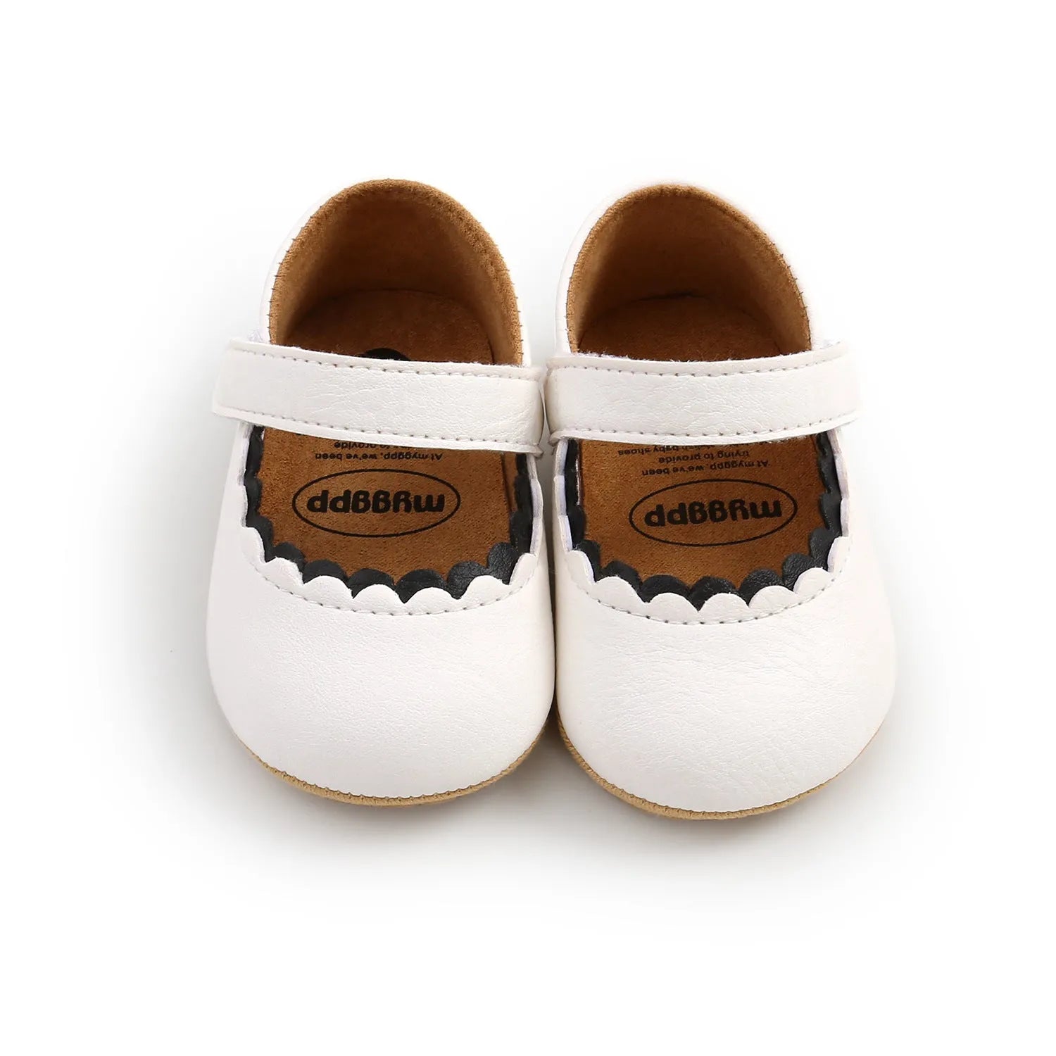 Baby princess shoes with Velcro strap in white, black, fan wood, lemon yellow, and brown colours