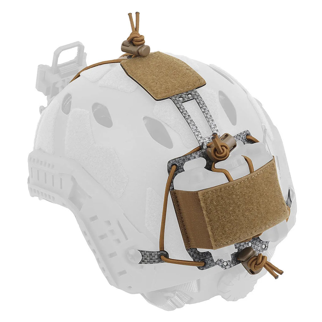 Battery box helmet bag in army green nylon attached to tactical helmet for outdoor storage