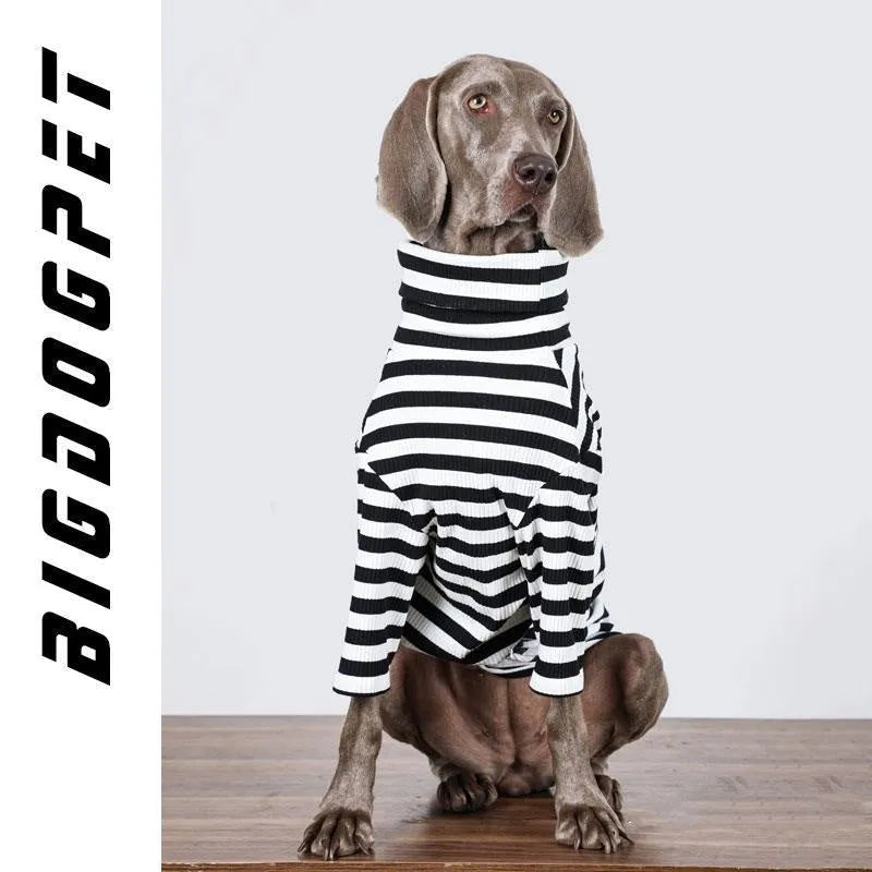 Black and white thin polyester dog coat for large breeds showing size range from M to XXXL