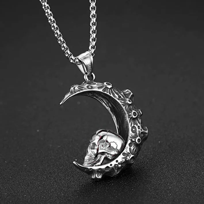 Skull men's stainless steel necklace with silver electroplated alloy pendant in six design variations