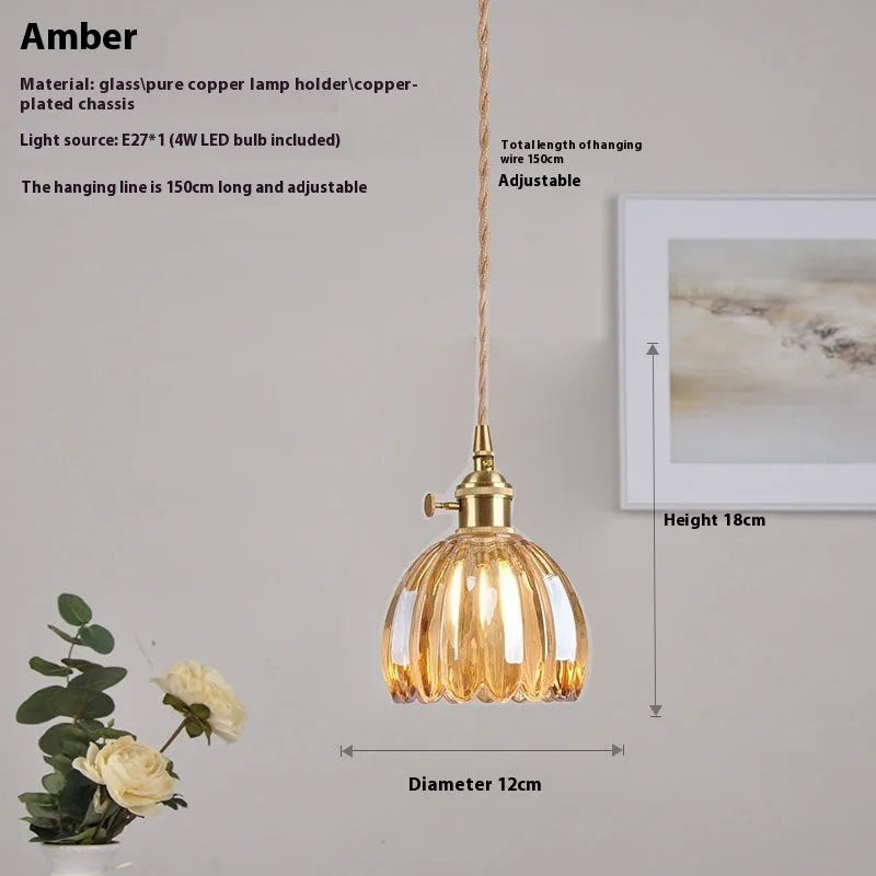 Vintage glass bedside chandelier with Nordic design in amber colour