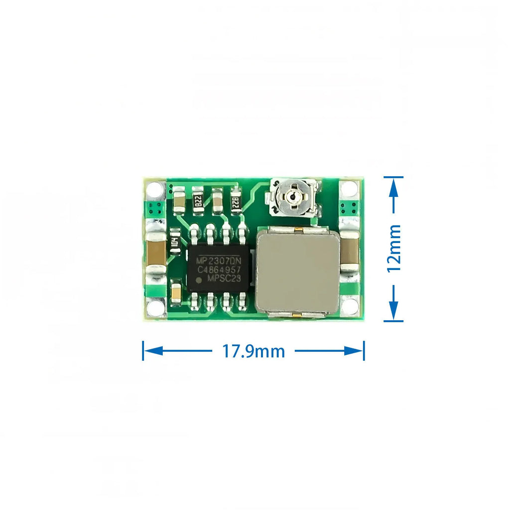 Mini-360 green DC buck converter module, 17 x 11 x 3.8mm, 4.75V-23V to 1.0V-17V synchronous rectifier