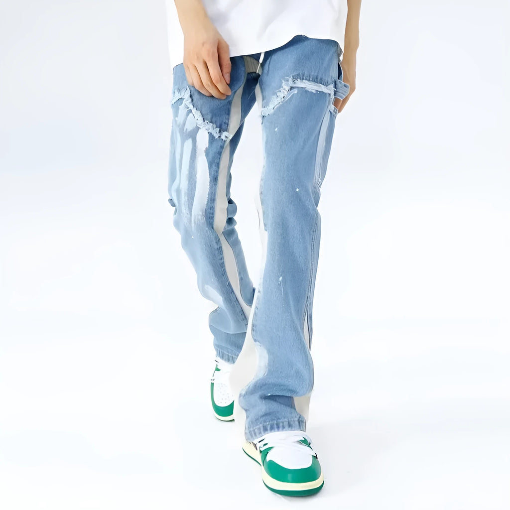 Men's high-waist straight leg denim jeans in blue from Fashion City autumn collection