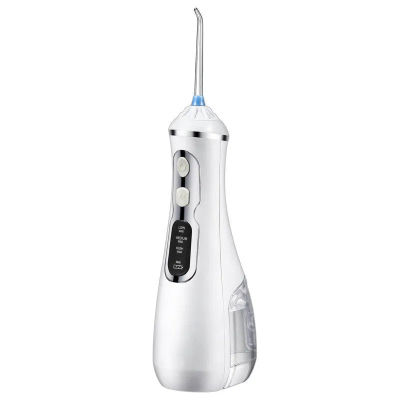 Portable oral irrigator in black, pink or white with rotating nozzle and USB charging