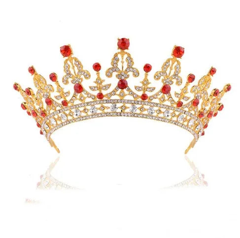 Light gold baroque bridal crown tiara with AB crystals on alloy frame measuring 15 cm diameter