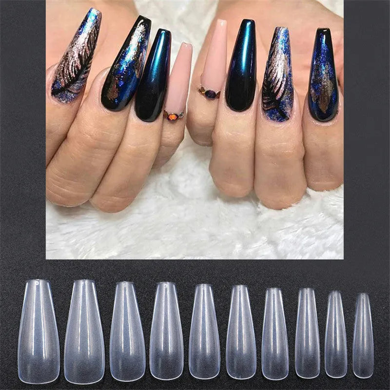 500 clear and natural ballet false nails in a bag showing various sizes of ABS plastic tips