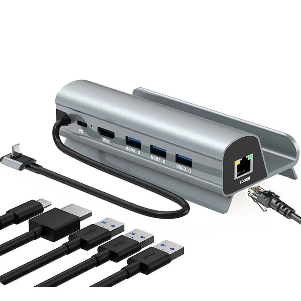 Aluminium alloy 6-in-1 docking station for Steam Deck with Type C interface on a desk