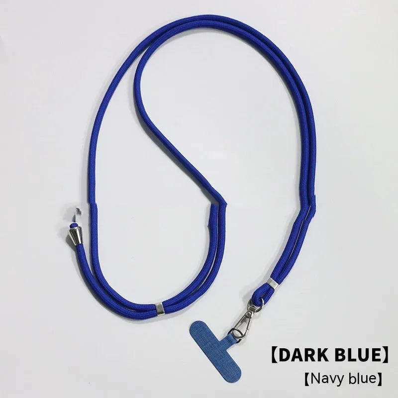 Nylon phone lanyard with clip in black, 160cm length, weighing 12g