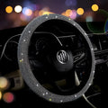 Diamond-studded velvet steering wheel cover for 38cm wheels in a full diamond, no-inner-ring style.