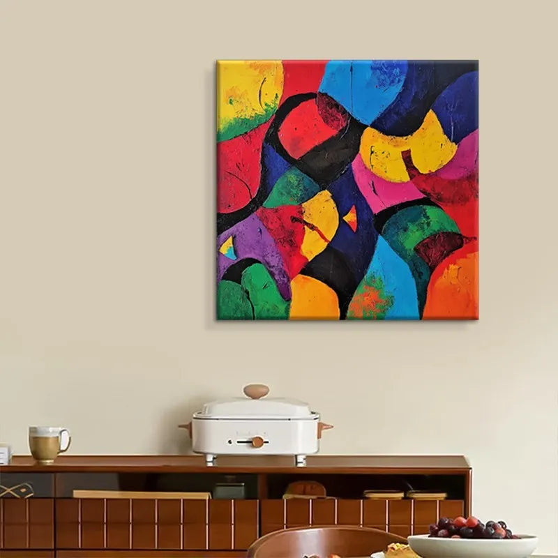 Hand-painted abstract oil painting on canvas, square unframed one-panel wall art in six sizes and two colours