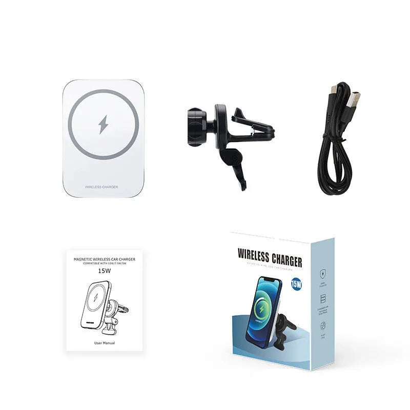Black magnetic wireless car phone holder for Apple iPhone 12 with 15W charging