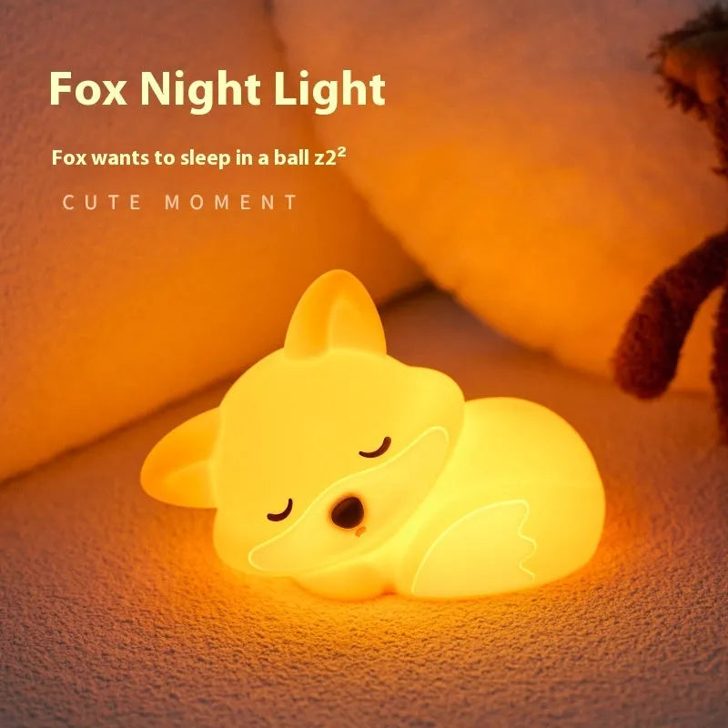 Fox-shaped USB rechargeable small night lamp with two-gear brightness and 1200mAh battery in colour box packaging