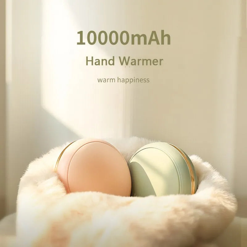 Portable 10000mAh USB power bank hand warmer in brown, with Type C interface and dual gear switch