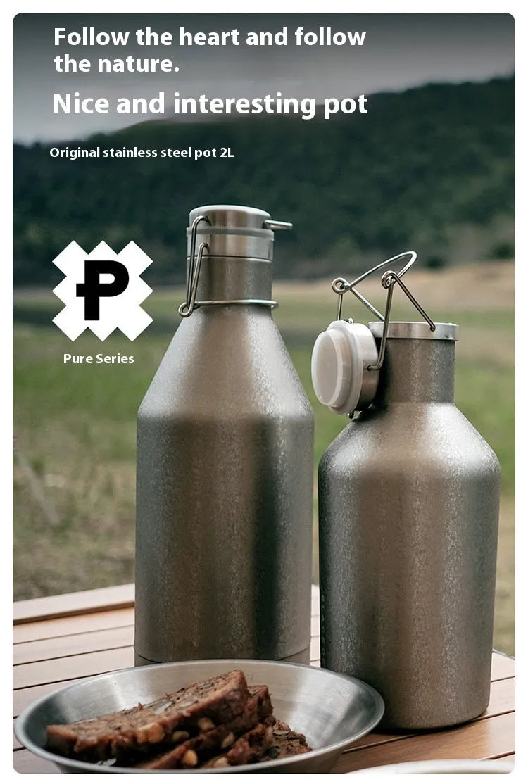 Stainless steel outdoor thermal pot with large capacity for camping and portable use