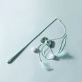 Blue cat teaser toy with feather attachments on long bite-resistant pole for interactive play