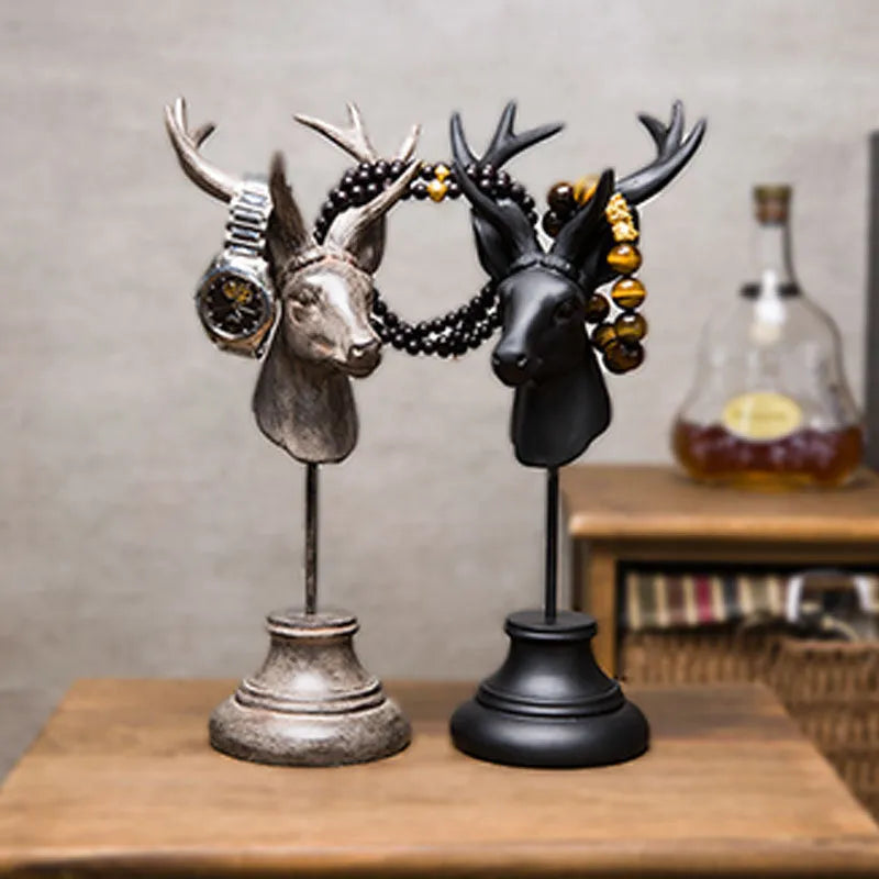 A tall resin animal sculpture home decoration in black, white, or wood colour finish.