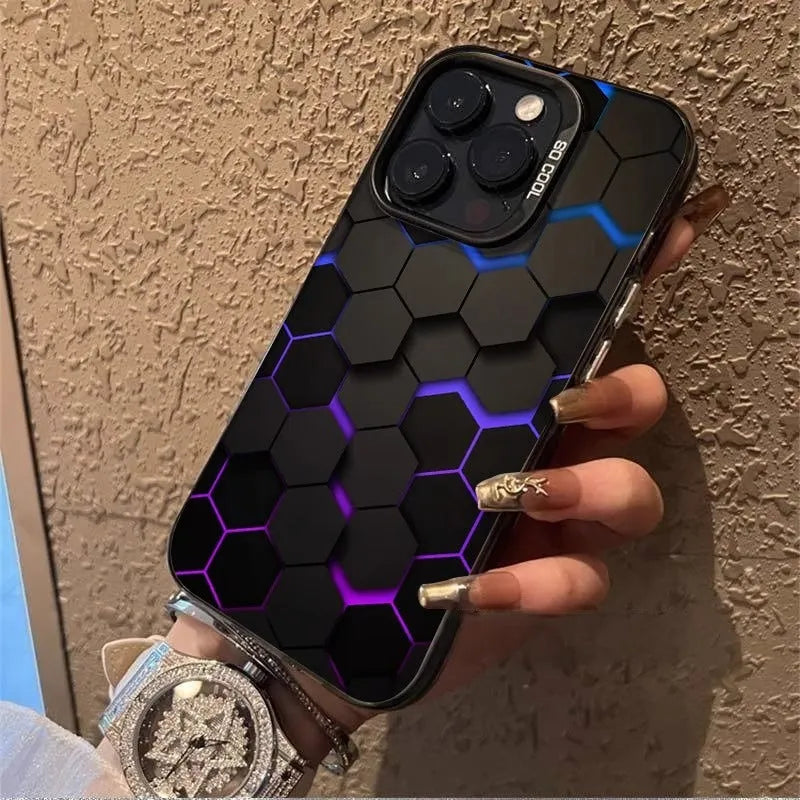 Frosted Chinese style honeycomb pattern phone case for Apple iPhone in Moonlight Black.