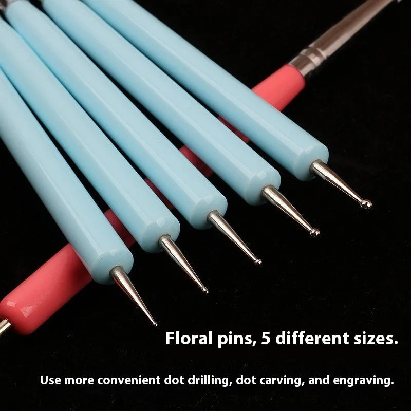 Blue silicone double point drill pen manicure set 5 pack for diamond painting and nail art