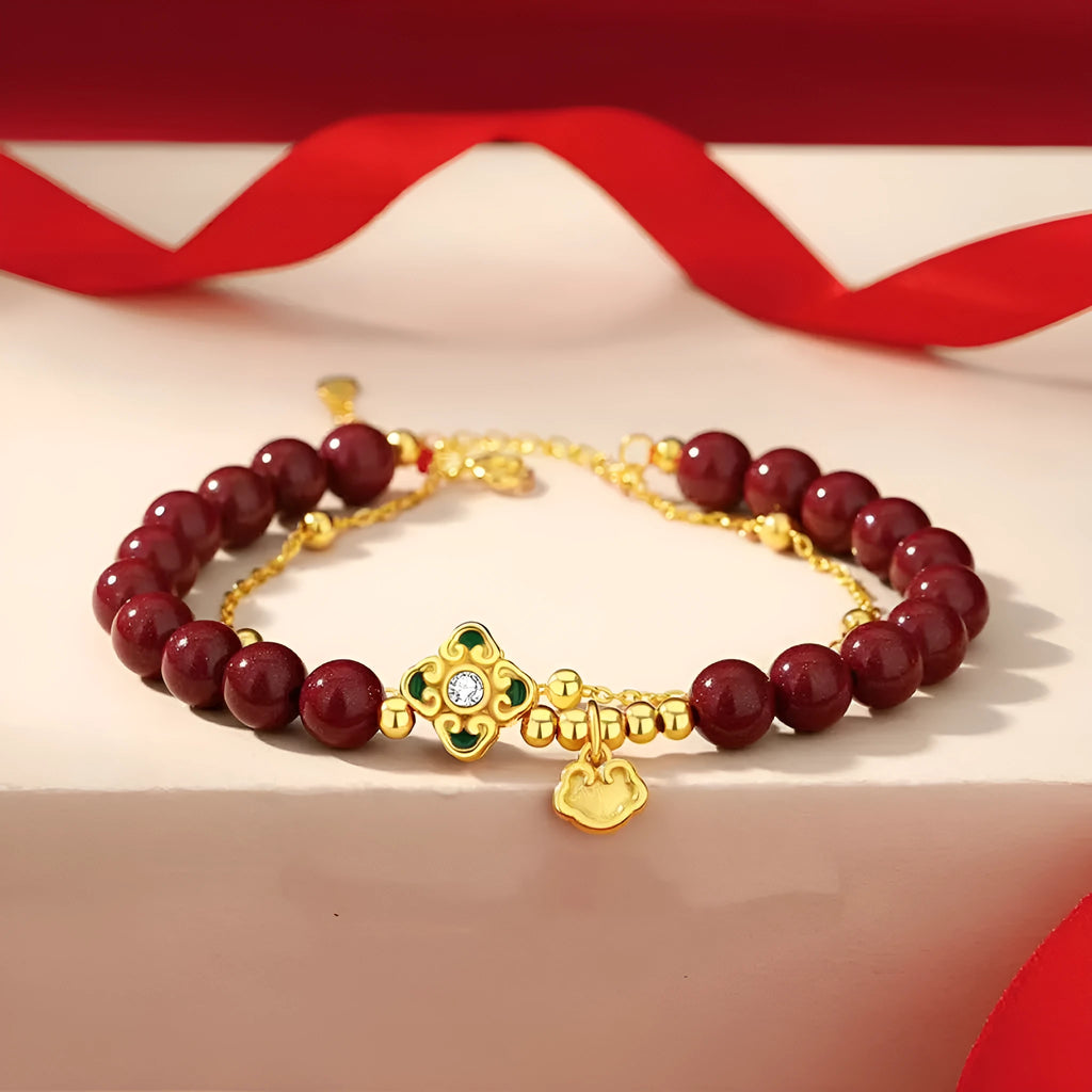 Women's sterling silver bracelet with Ruyi, Xiangyun and cinnabar flower design in colour S0495