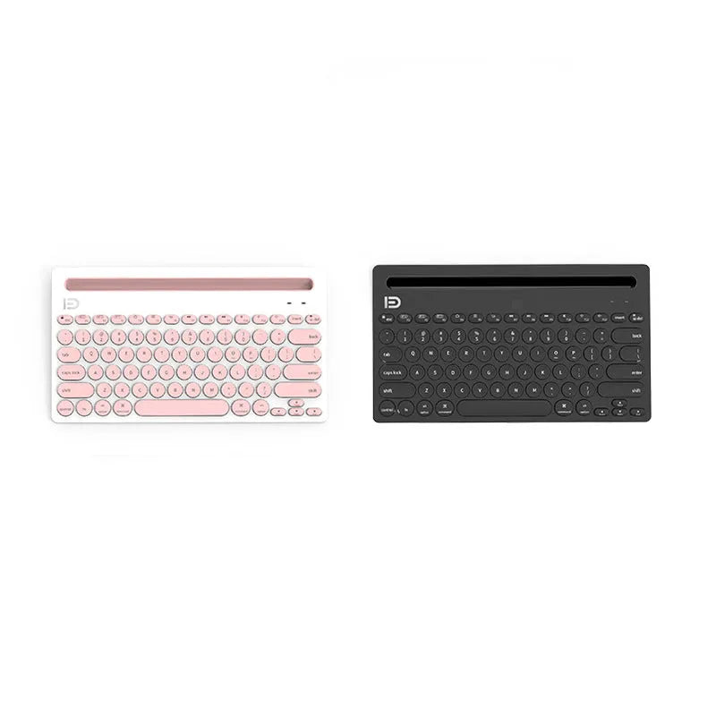 Wireless Bluetooth keyboard in black, compact 297x178x22mm size, slim profile on desk