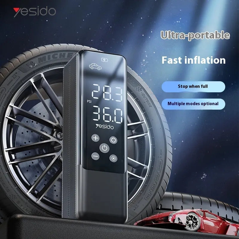 Portable 12V car tyre inflator black VC05 with LED light and pressure gauge for high power inflation