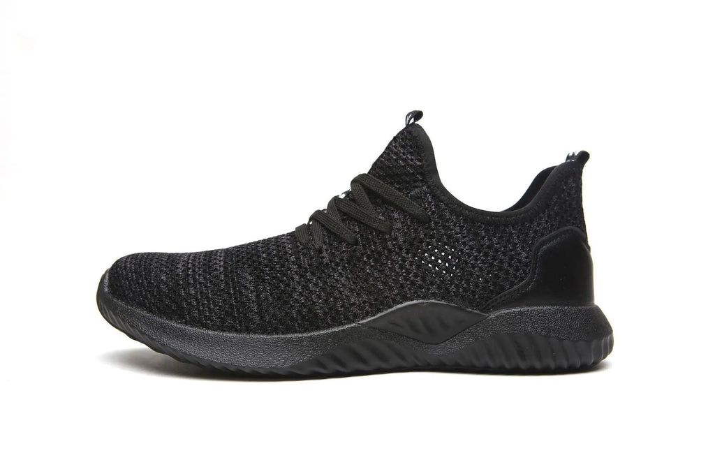 Black steel toe cap safety work shoes with a low-cut design and anti-static EVA sole.