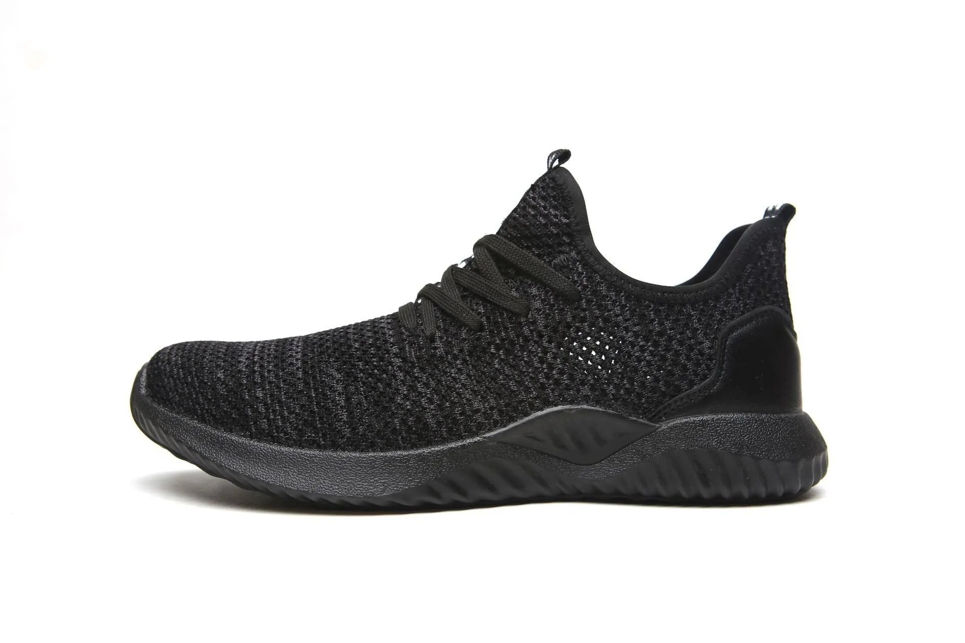 Black steel toe cap safety work shoes with a low-cut design and anti-static EVA sole.