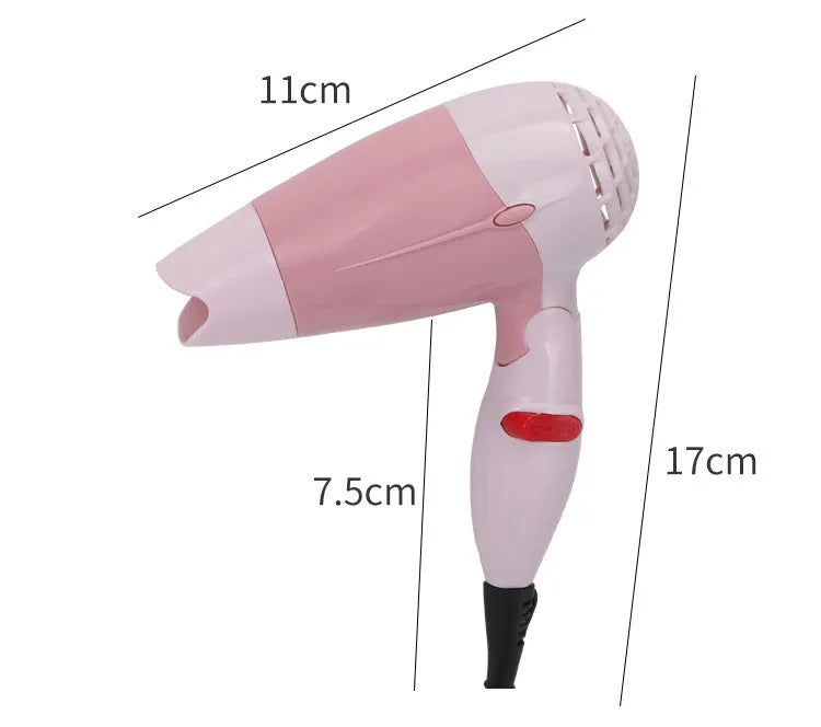 600W electric hair dryer with three gears and high temperature resistant body, compact 11x7.5x17cm size, white finish