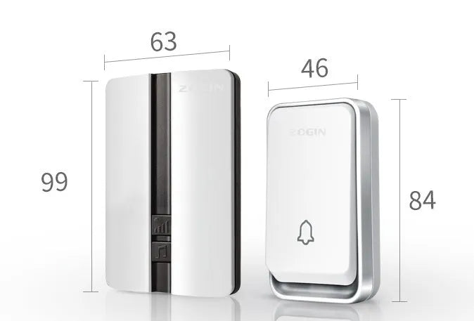 White wireless doorbell button and plug-in receiver with 150m range and four volume levels